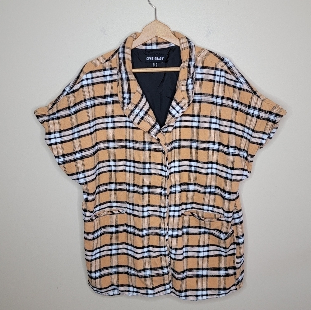 Y2K Centigrade Tan Plaid Short Sleeve Jacket Size Medium Light Academia